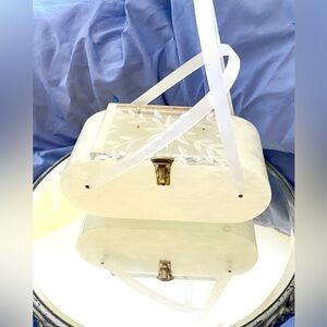 Vintage White Pearl Lucite & Brass Hand Bag From The 1950's